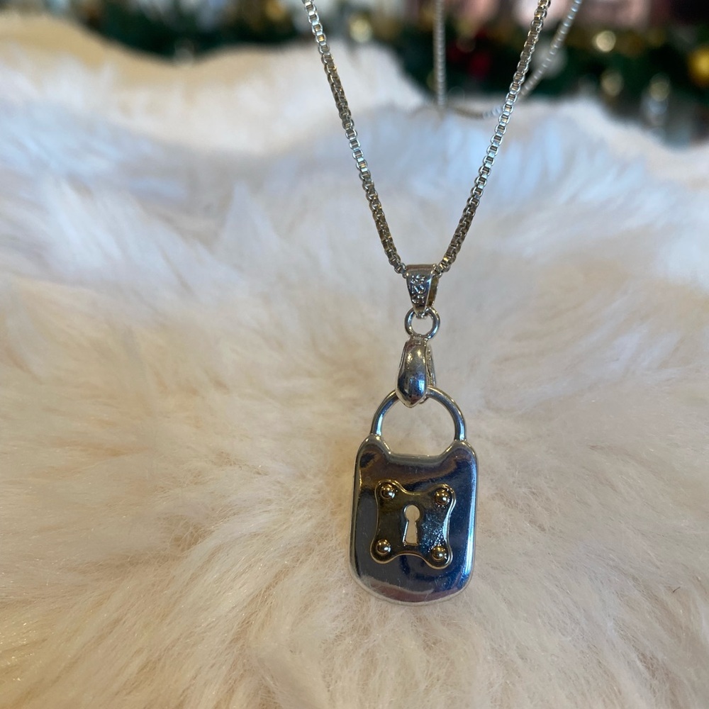 Lock heart sterling Silver Pendant Necklace 22 inch - Picture 2 of 8